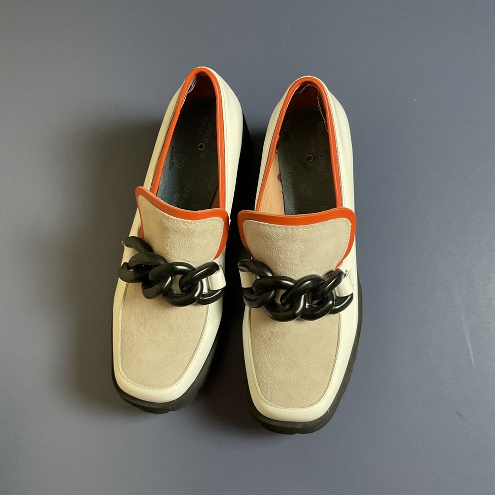 Unbranded Womens size 37 White Orange Thick Chained Small Heel‎ Loafer Shoes - Picture 3 of 8
